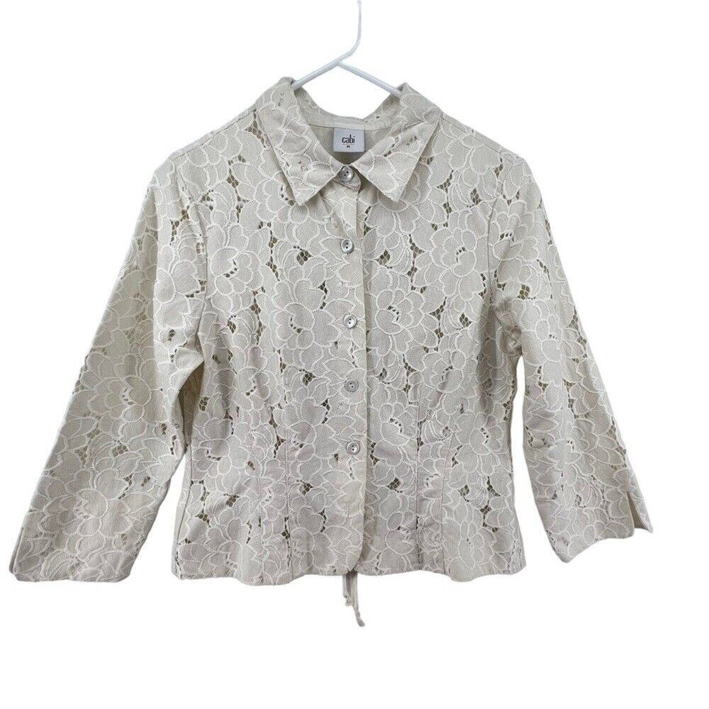 CAbi Ivory Portrait Lace Gardenia Jacket Cream Size M #5162 Unlined Button Front